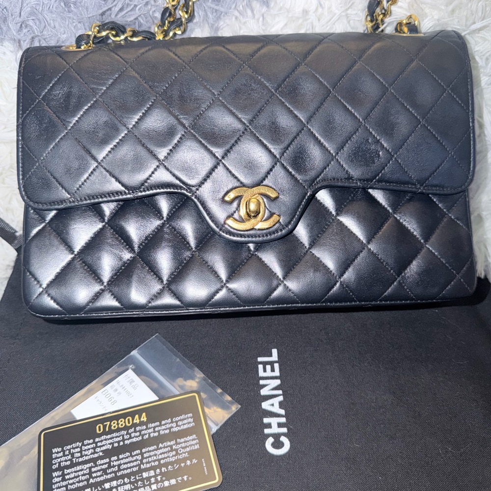 Chanel vintage classic medium double flap black lambskin Gold Hardware Series 1